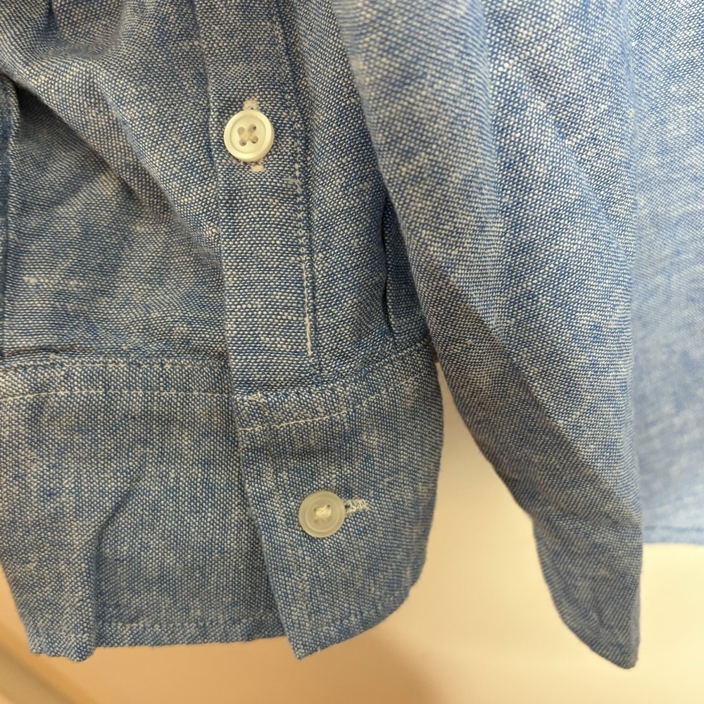 Banana Republic Linen Blend Button Up Shirt Blue Womens XL Coastal Nautical - Picture 4 of 8